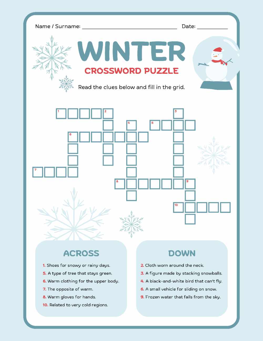 Winter Crossword Puzzle