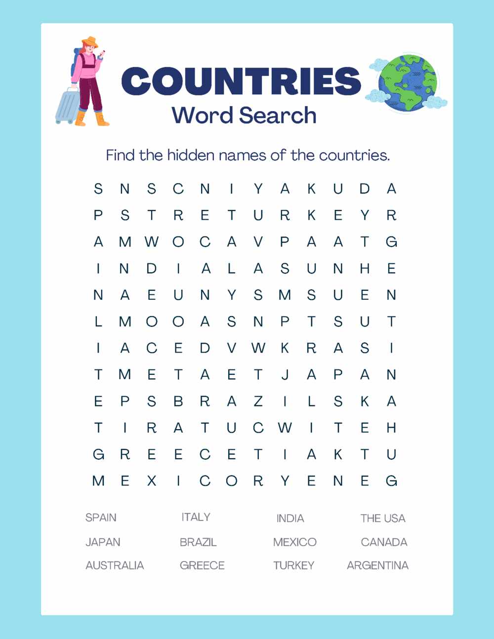 Word Search – Countries