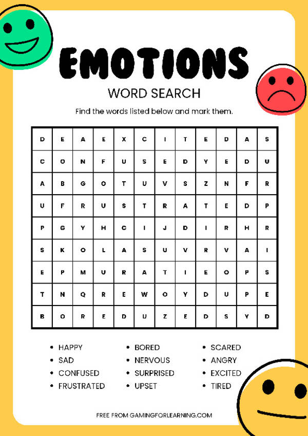 Emotions Word Search